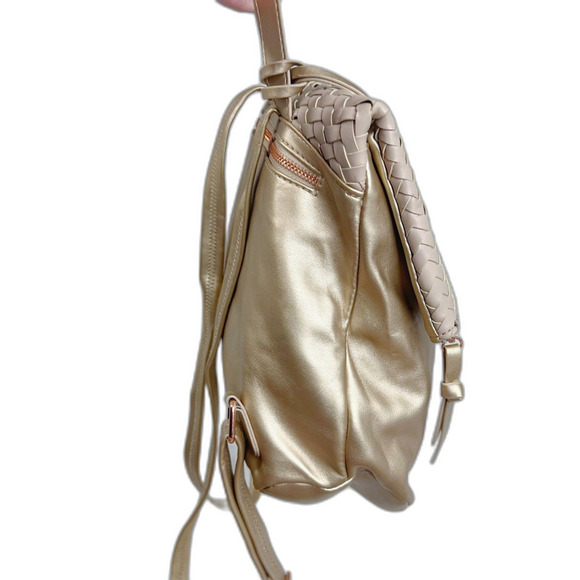 Sole Society Gold Faux Leather Foldover Backpack Bag - Picture 2 of 8
